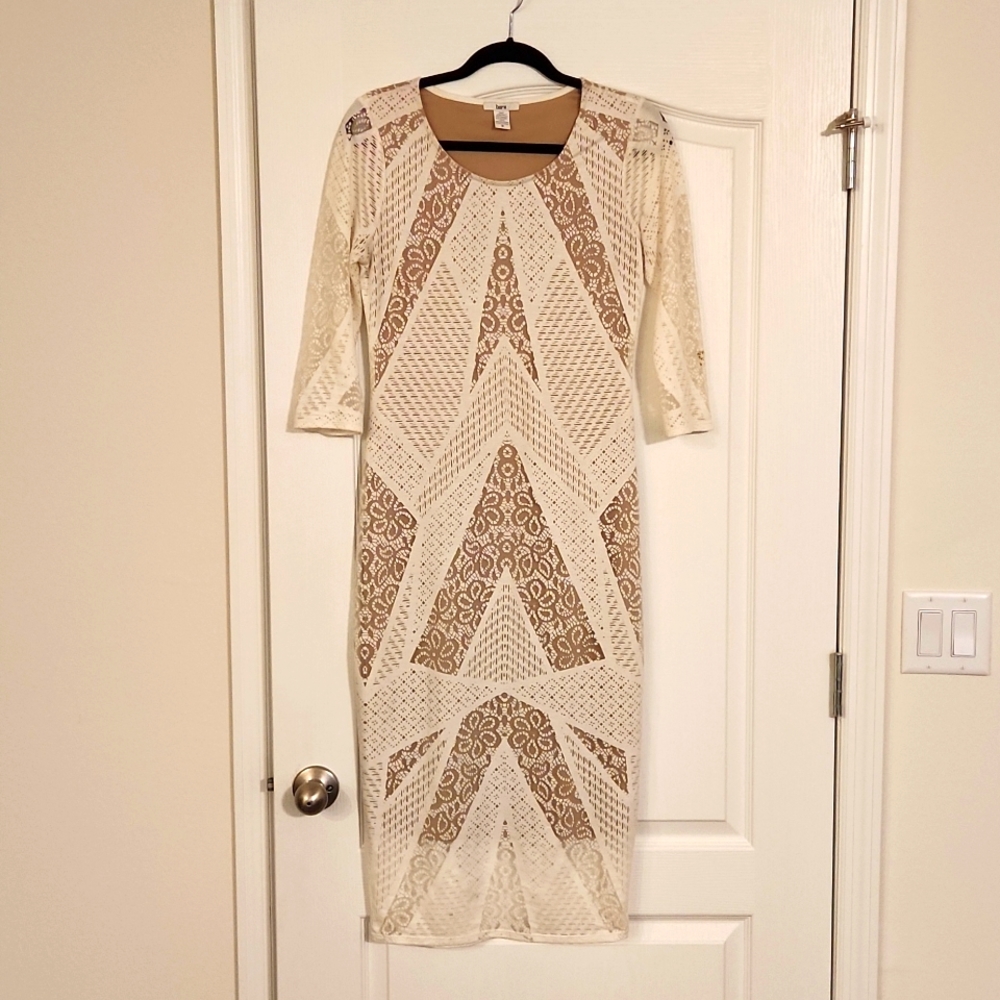 White Sheer Midi Dress with Nude Underline